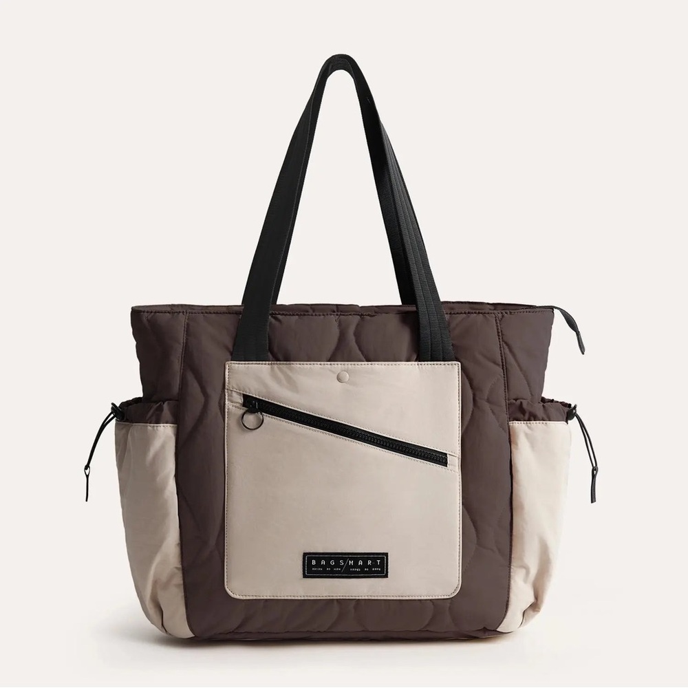 BAGSMART Paz 23L Quilted Laptop Tote – Two-Tone Brown/Beige – NWT